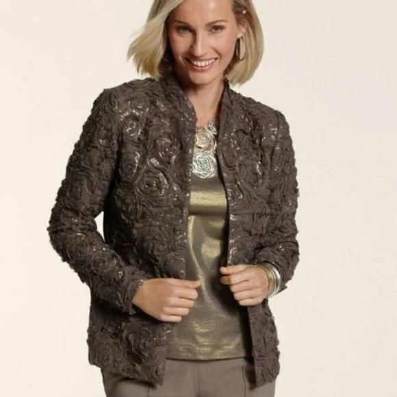 Chico’s ~Rose Sequin Jacket in Texas Taupe - Picture 2 of 9